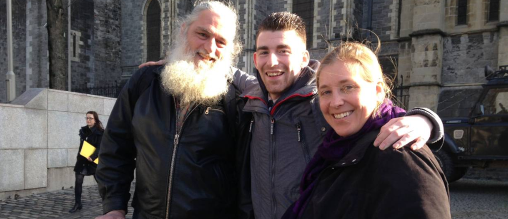 Patrick McEvoy, Eddie Dooner and Ronya Arya Phoenix, participants in a scheme run by My Streets Ireland which is training homeless people to become tour guides, are pictured in Dublin. Feb 21, 2019. THOMSON REUTERS FOUNDATION/Emma Batha