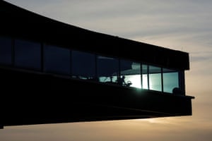 A man jogs on a treadmill inside the Milan Gale Muskatirovic Sports Centre in Belgrade