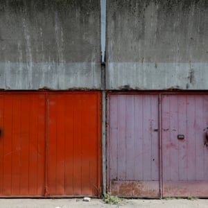 Garage doors are seen outside Block 23