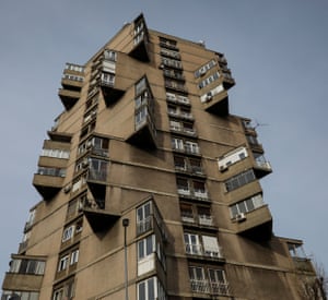 Karaburma Housing Tower, also known as the “Toblerone” building
