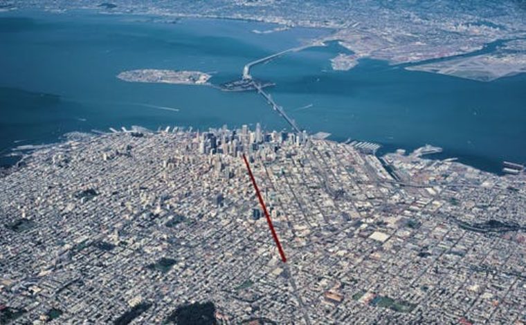 Graphic highlighting the extents of the proposed changes along Market Street. Image courtesy of Wikimedia user Dllu.