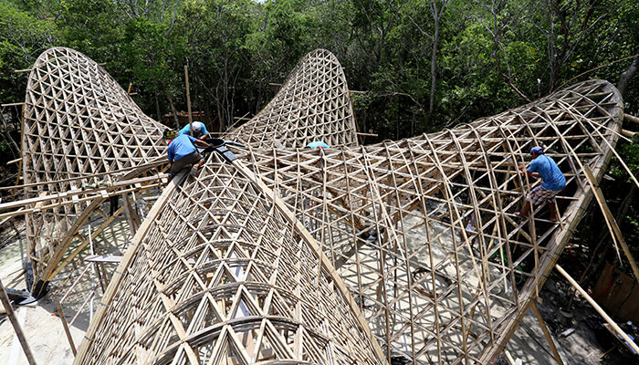 bamboo construction assembling the luum temple