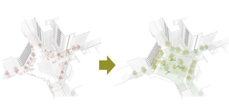 How the Eixample District's intersections could be converted into green plazas
